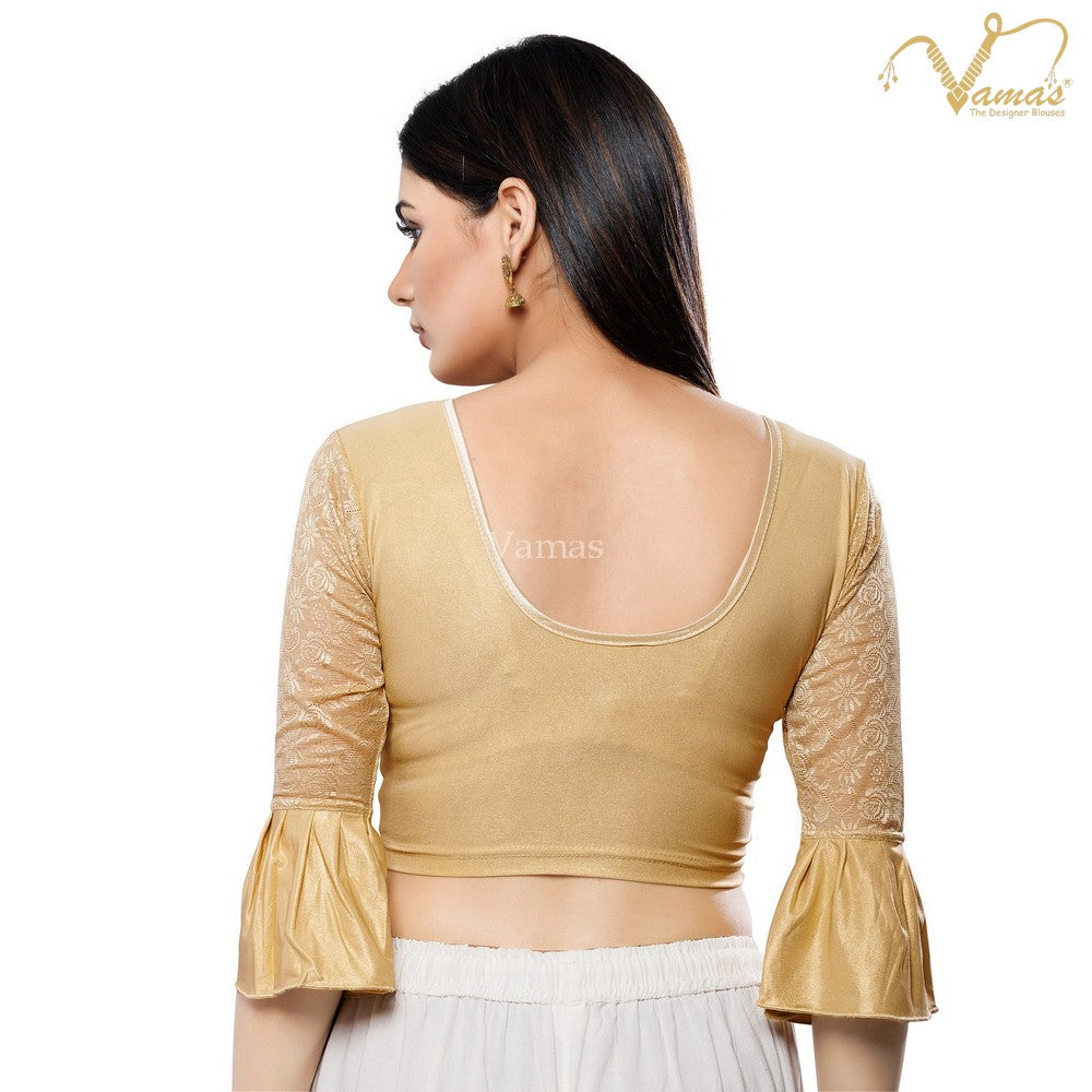 Vamas Women's Shimmer Non-Padded Stretchable Elbow Sleeves Saree Blouse ( A-71.N )