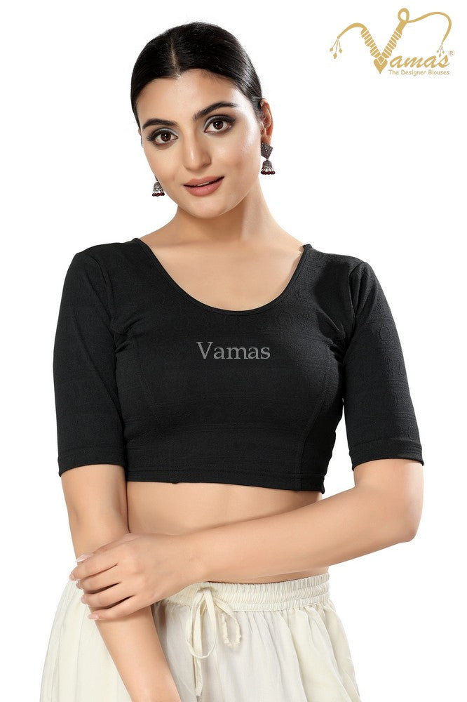 Vamas Women's Jacquard Non-Padded Stretchable Elbow Sleeves Saree Blouse ( A-99 )
