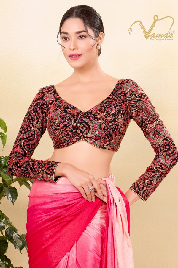 Vamas Women's Silk Padded Back Open Full Sleeves Saree Blouse ( B-192.FS )