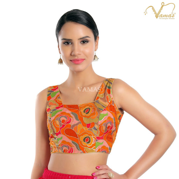 Vamas Women's Chinon Padded Back Open Sleeveless Saree Blouse ( B-48.NS )