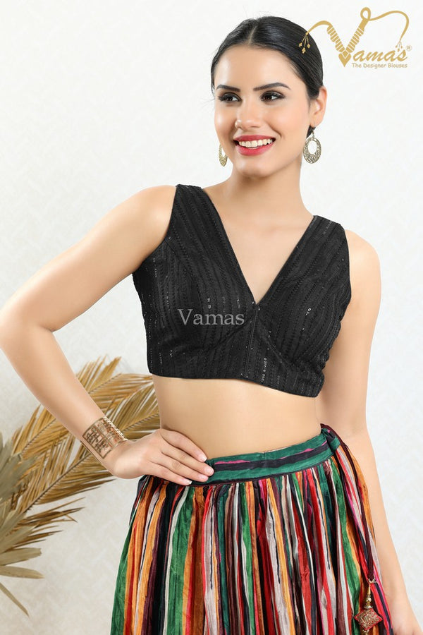 Vamas Women's Net Padded Back Open Sleeveless Saree Blouse ( B-63.NS )