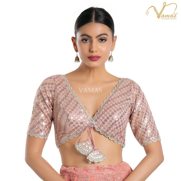 Vamas Women's Georgette Padded Back Open Elbow Sleeves Saree Blouse ( B-65.ELB )