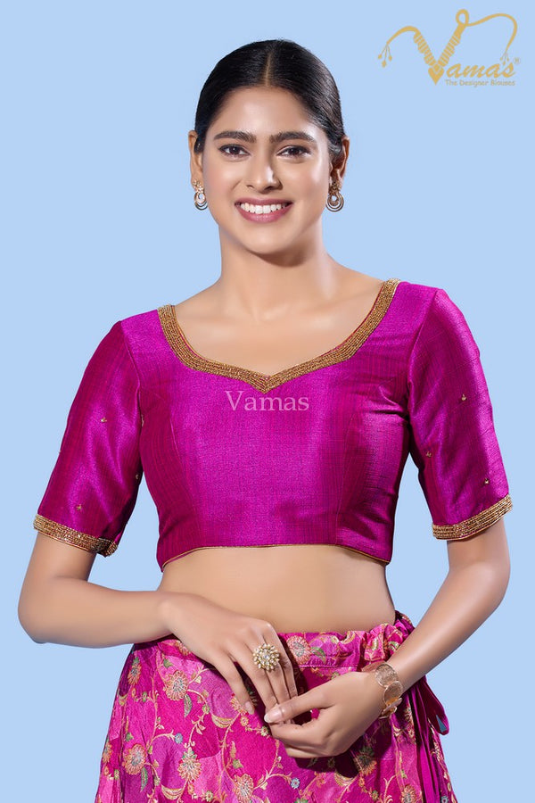 Vamas Women's Mulbury Silk Padded Back Open Elbow Sleeves Saree Blouse ( KP-288.ELB )