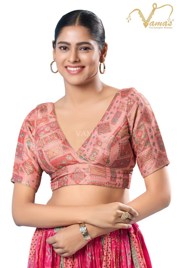 Vamas Women's Brocade Padded Back Open Elbow Sleeves Saree Blouse ( VFJ-204 )