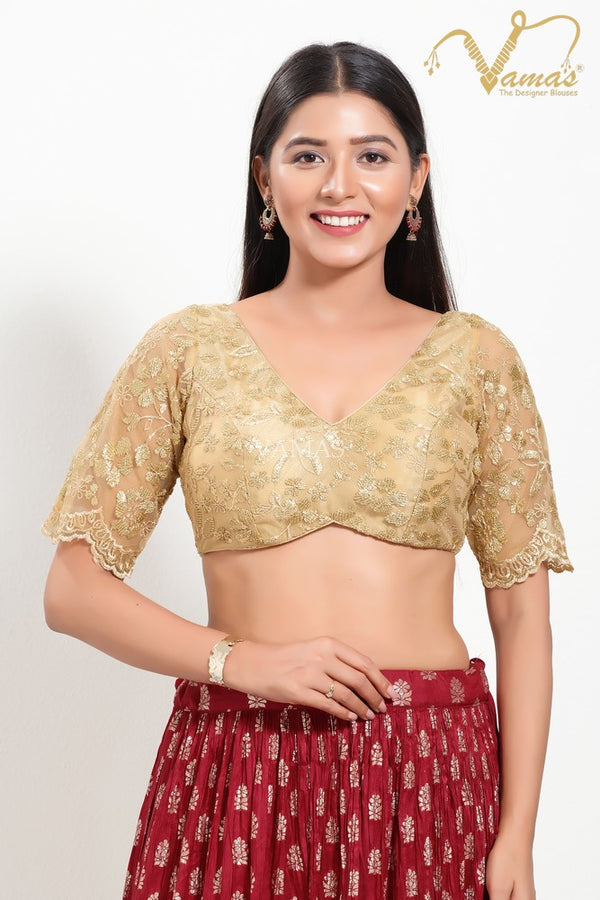 Vamas Women's Net Padded Back Open Elbow Sleeves Saree Blouse ( VFJ-207 )