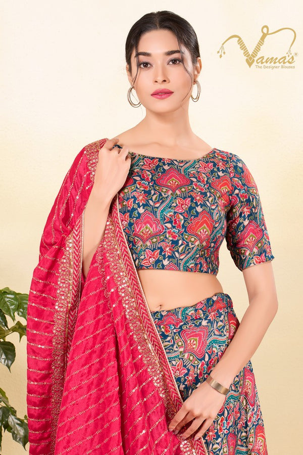 Vamas Women's Jacquard Padded Back Open Elbow Sleeves Saree Blouse ( VFJ-263 )