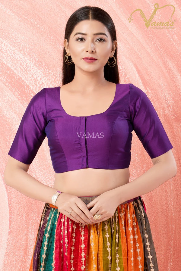 Vamas Women's Brocade Padded Front Open Elbow Sleeves Saree Blouse ( X-1206.ELB )