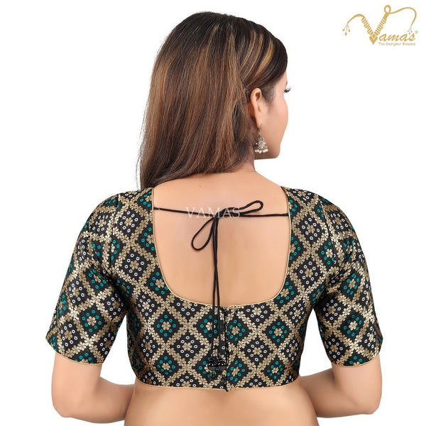 Vamas Women's Brocade Padded Back Open Elbow Sleeves Saree Blouse ( X-977.ELB )