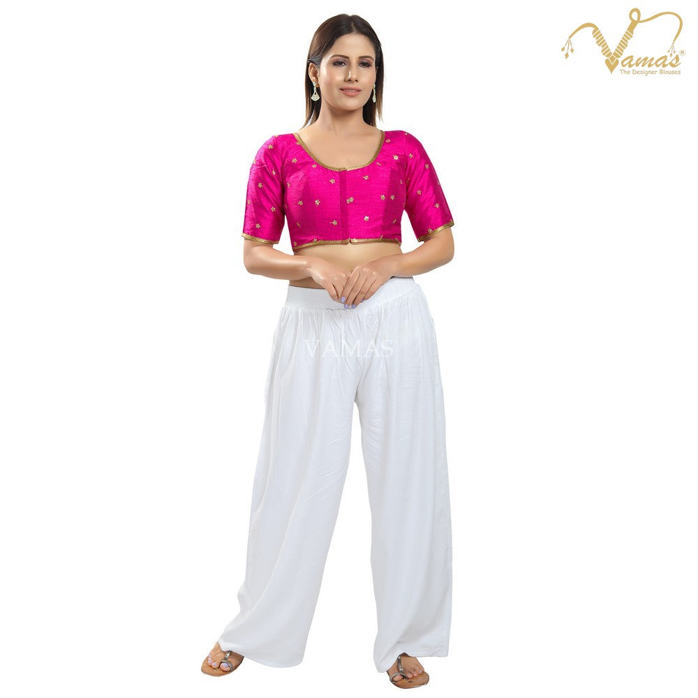 Vamas Women's Silk Padded Front Open Short Sleeves Saree Blouse ( X-998.ELB )